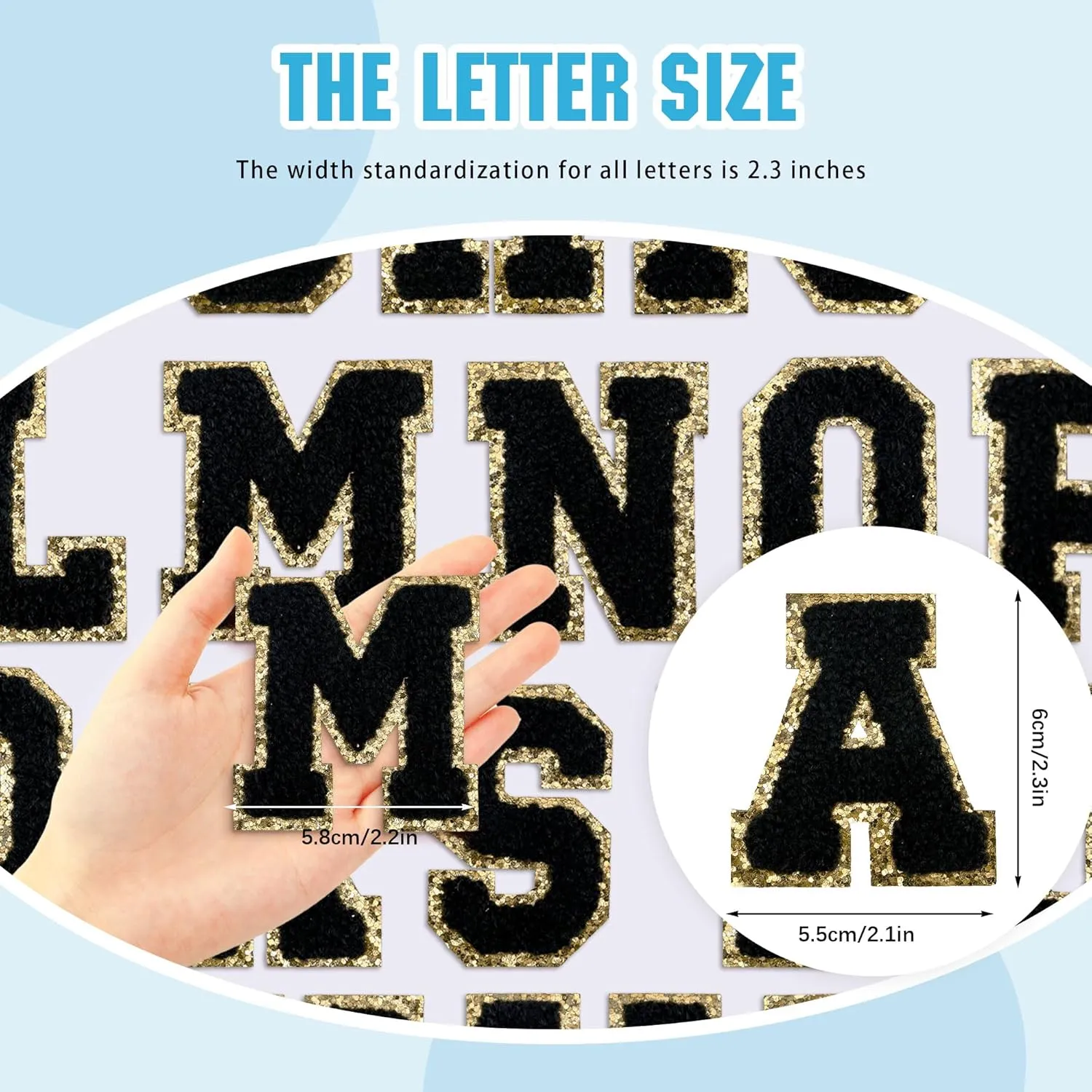 26PCS Black Chenille Letter Patches, Small Iron on Letter for Backpack, Sew on Alphabet Patches, Chenille Varsity Patches for Clothes