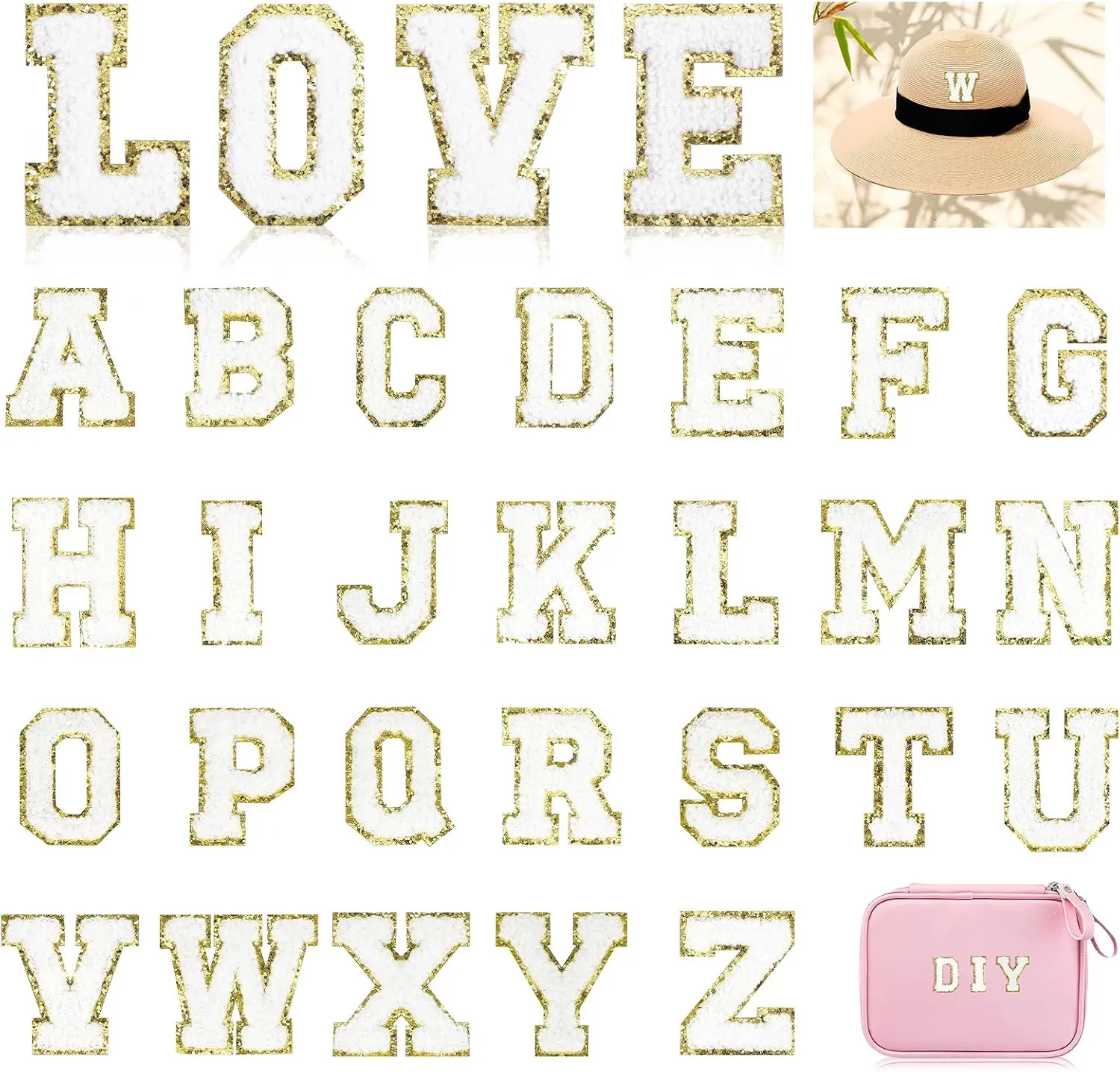 26PCS Iron on Letters for Clothing, Self-Adhesive Chenille Letter Patches Stick on Varsity Letter Patch, Cute Initial Embroidered Letters Patch Stickers for Backpacks Trucker Hats Jackets Shoes