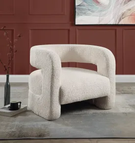 Accent Chair Modern White Teddy Design with Bucket Backrest and Soft Foam Cushions, Stylish Wooden Frame, Cozy and Functional, 33x32x29 in