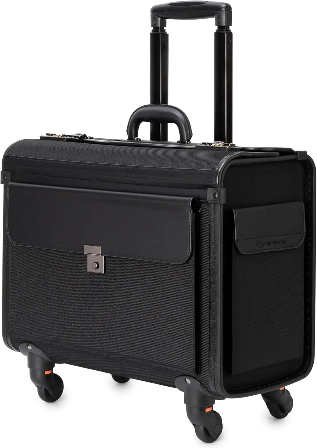 Alpine Swiss Wheeled Briefcase | Rolling Briefcase Locking Telescopic Handle 4 Replaceable Wheels | Pilot Lawyer Litigator Attache Case | 17 Laptop Compartment | Dual Combo Locks | Organizer Pockets