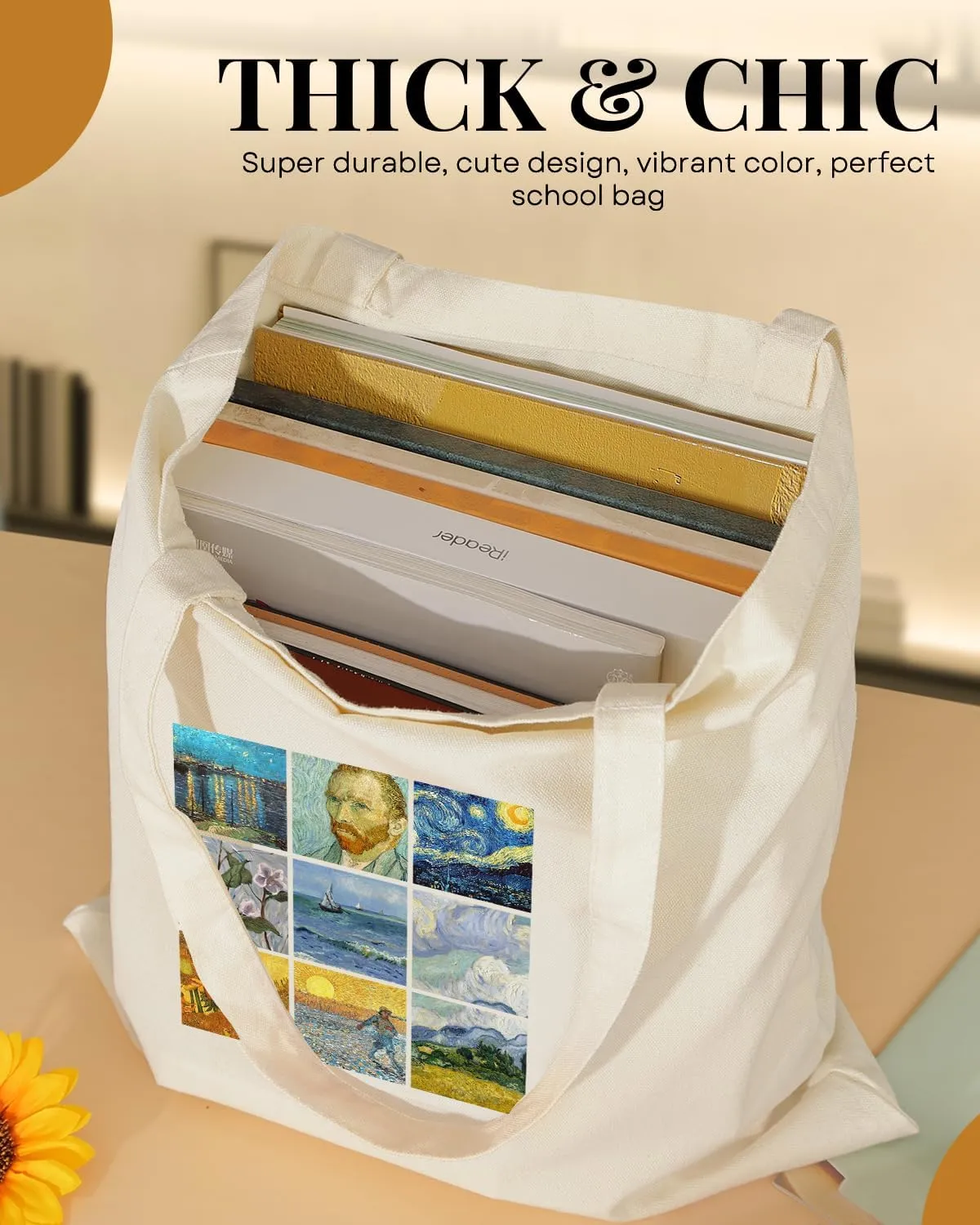 AUSVKAI Canvas Tote Bag for Women, Aesthetic Cute Grocery Grocery Reusable Cotton Gift Bag for Shooping Beach Trendy Gifts