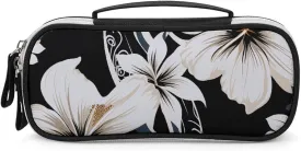 Black And White Hawaiian Flowers Leather Makeup Bag Portable Small Cosmetic Organizer Waterproof Toiletry Bags Brushes Pencils And Travel Make Up Accessories