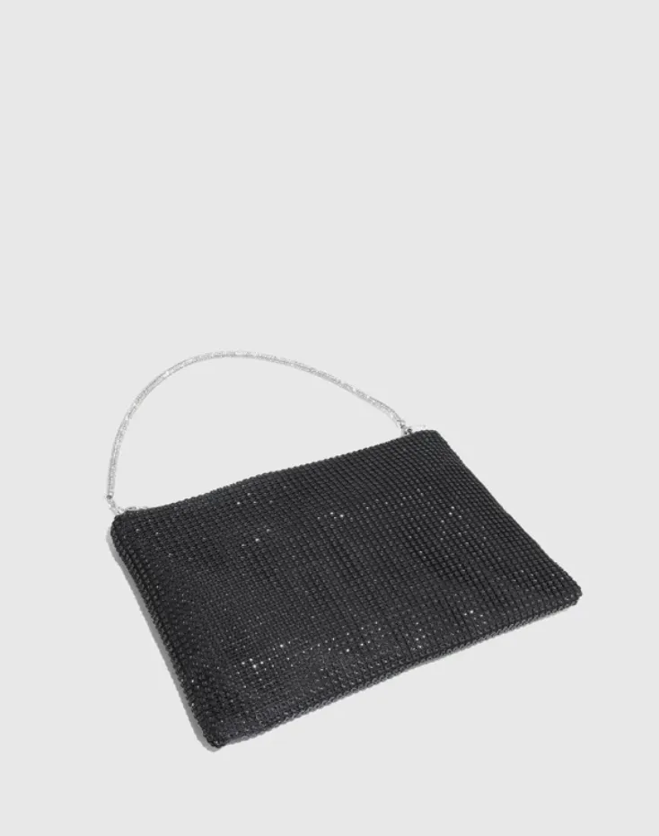 Black Rhinestone and Faux Pearl Decor Hobo Bag