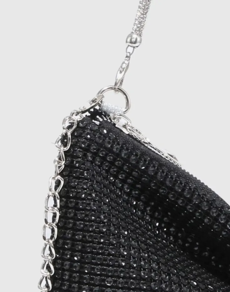 Black Rhinestone and Faux Pearl Decor Hobo Bag