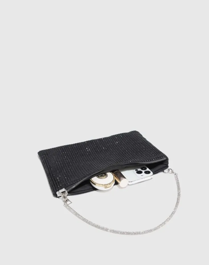Black Rhinestone and Faux Pearl Decor Hobo Bag