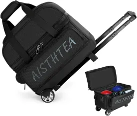 Bowling Ball Bag with Wheels, 2 Ball Trolley Bowling Bags with Large Separate Shoe Compartment and Oversized Accessory Pocket