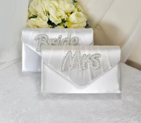 Bride Satin Clutch Bag, Pearl Mrs Embellishment, Over 25 colours