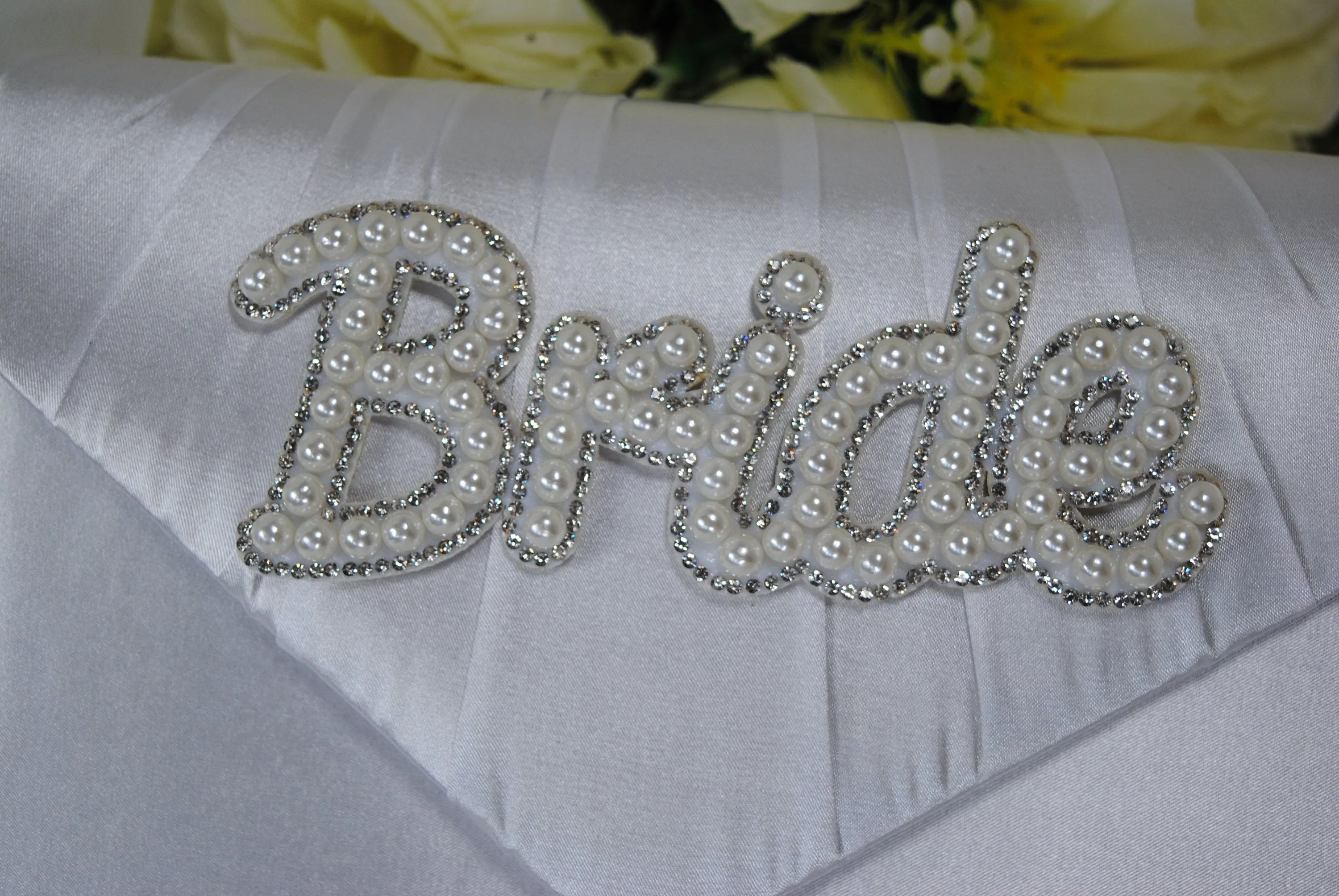 Bride Satin Clutch Bag, Pearl Mrs Embellishment, Over 25 colours