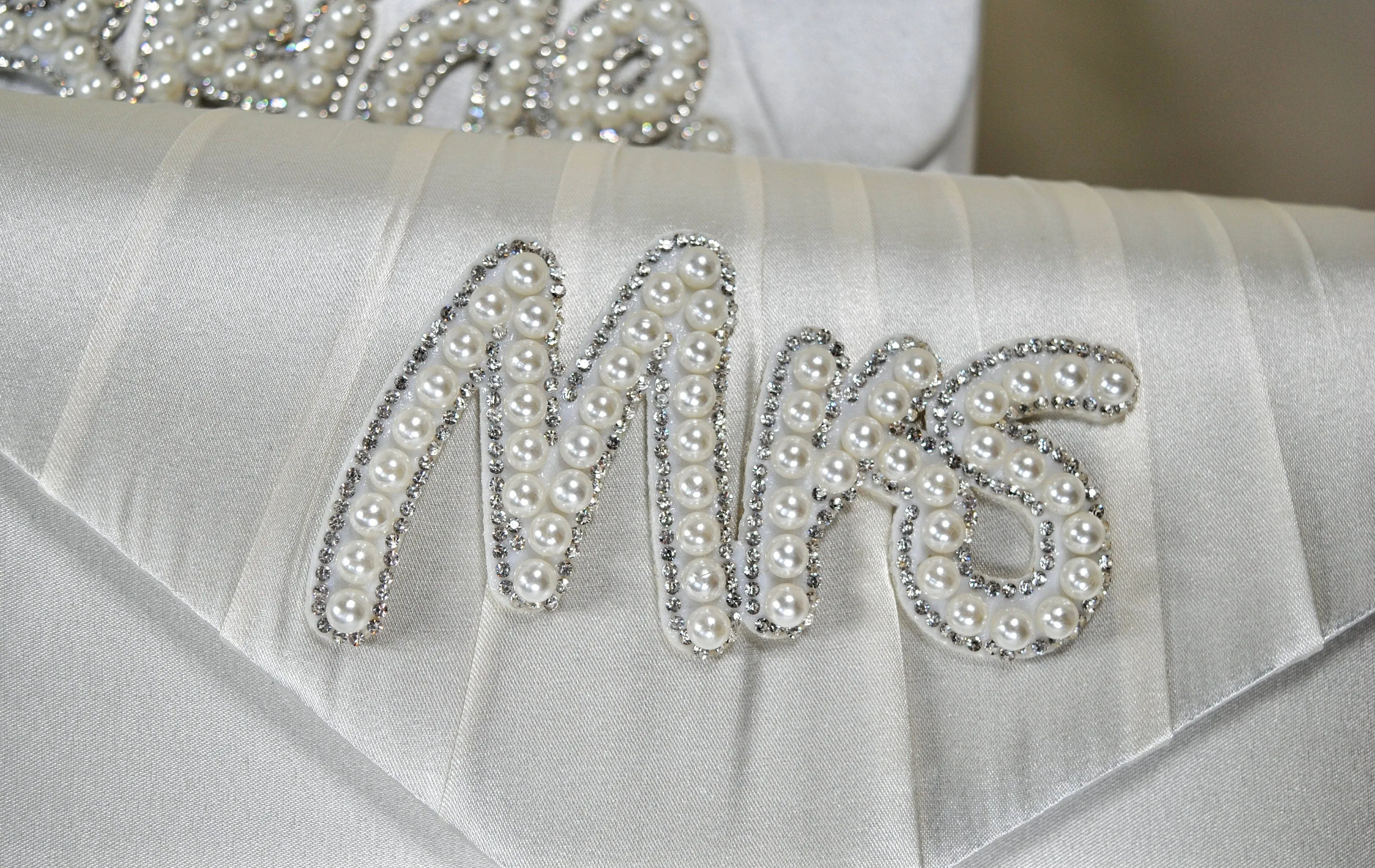 Bride Satin Clutch Bag, Pearl Mrs Embellishment, Over 25 colours