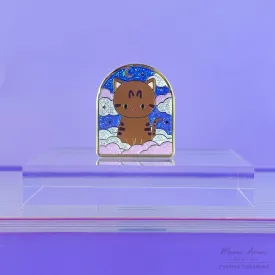 Brown Tabby Twilight Night Skies Glitter Enamel Pin