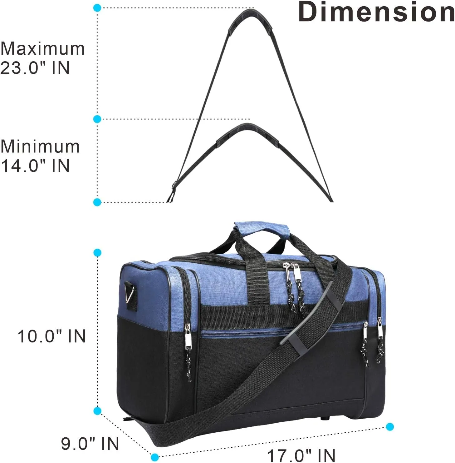 BuyAgain Duffle Bag, 17" Travel Carry On Sport Overnight Weekender Duffel Gym Bag with Adjustable Strap For Men Or Women