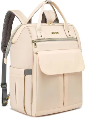 CAFELE School Backpacks for Teens Boys Girls, 17.3 Inch Laptop Bookbag, Back Pack Work College Business Student Teacher Nurse,Wide Open Convertible Backpack,Beige(2321H-03)