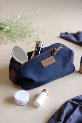 Canvas & Leather Dopp Kit- Blue