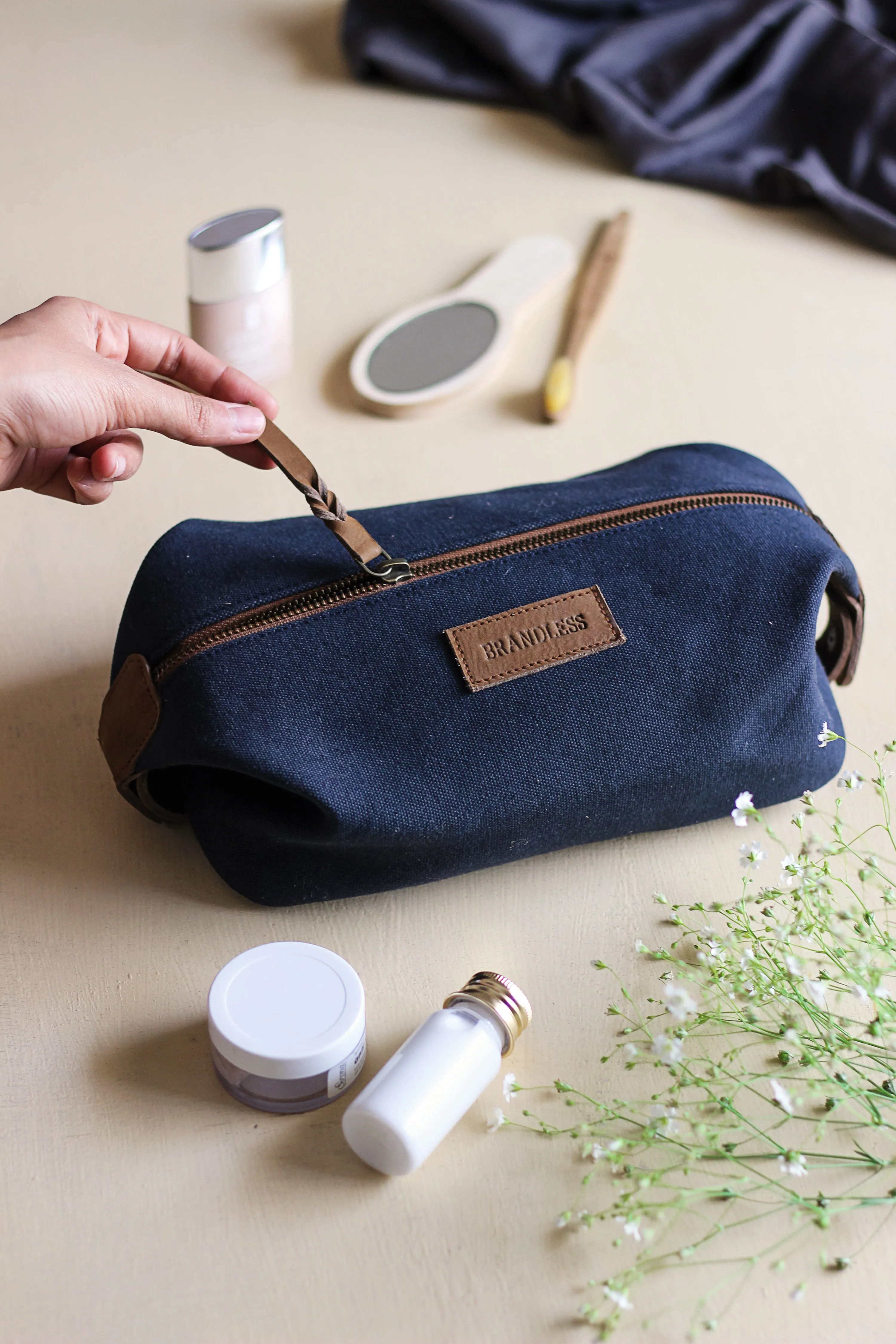Canvas & Leather Dopp Kit- Blue