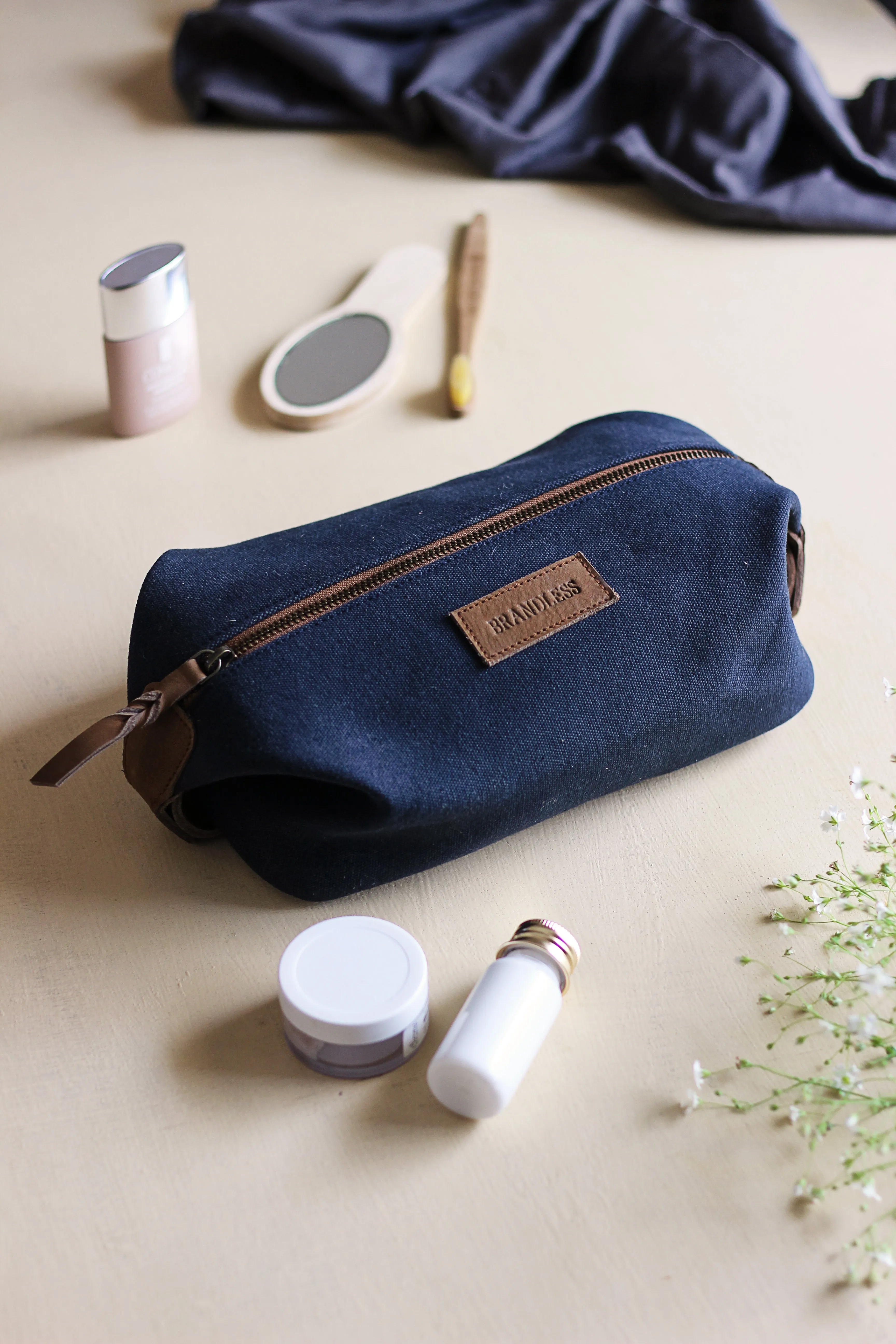Canvas & Leather Dopp Kit- Blue
