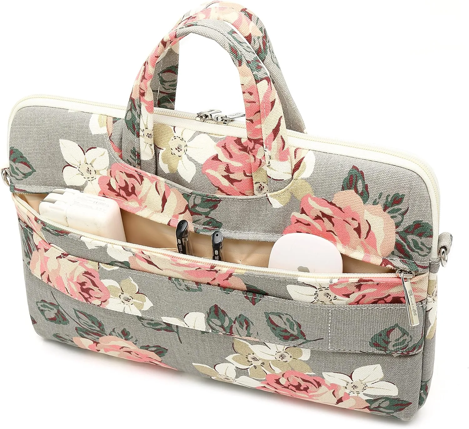 canvaslife Gray roses Patten Waterproof Laptop Shoulder Messenger Bag Case Sleeve for 12 Inch 13 Inch Laptop and Macbook Air Pro 11/12/13