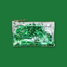 Clear Keychain Clutch with Green Pot Leaf Confetti Glitter