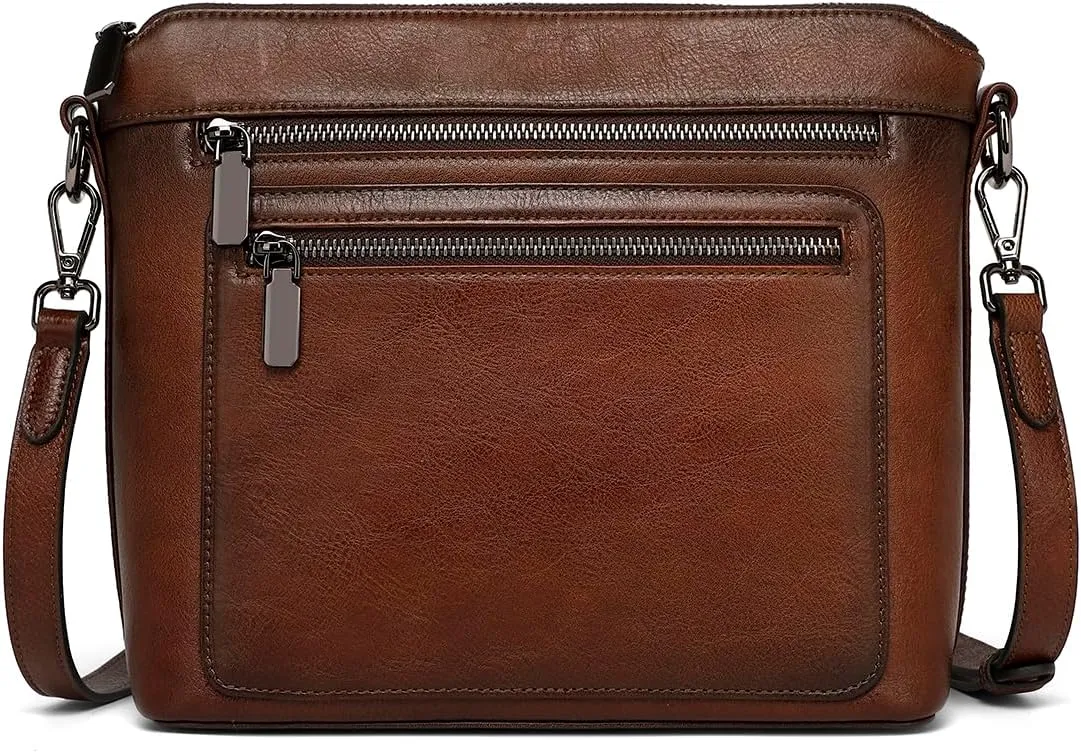COOLCY Genuine Leather Crossbody Bags for Women Purses and Handbags for Ladies with Multiple Pockets Shoulder Satchel Bag
