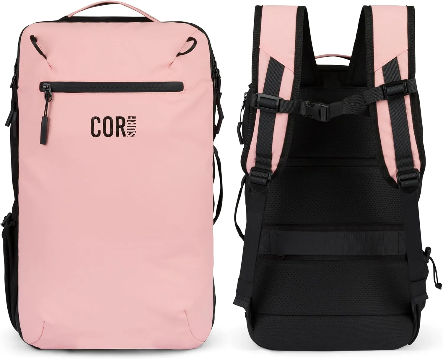 COR Surf Carry On Travel Laptop Backpack with Secret Passport Pockets | Daypack Business Weekender Luggage Backpack for Men and Women | The Island Hopper (28L, Pink)