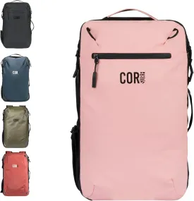 COR Surf Carry On Travel Laptop Backpack with Secret Passport Pockets | Daypack Business Weekender Luggage Backpack for Men and Women | The Island Hopper (28L, Pink)