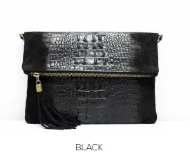 Crocodile Evening Clutch Bag GENUINE Suede Leather Wedding Party Italian Crossbody Bag Night Out Dinner Date Dress up