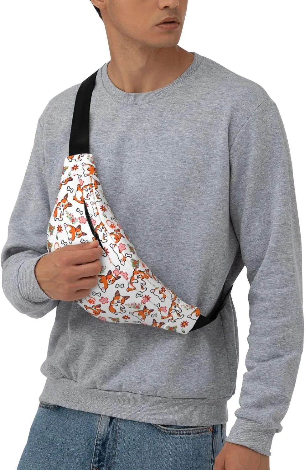 Cute Corgi Dog Pattern Waist Bag Gifts Men Fanny Pack Adjustable Strap And Headphone Jack Hip Bum Bag