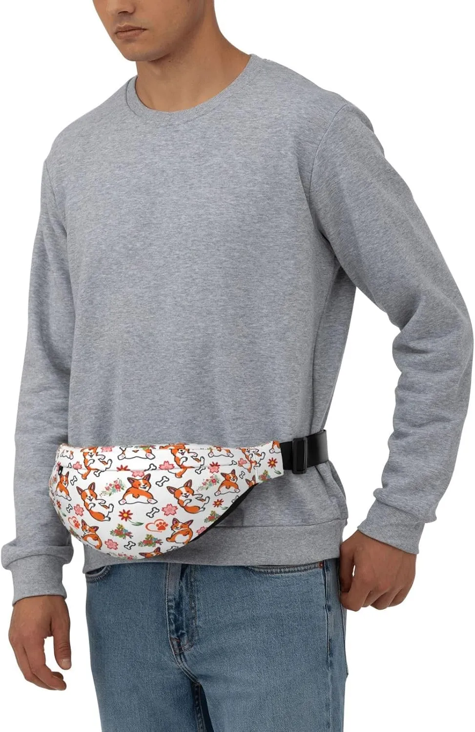 Cute Corgi Dog Pattern Waist Bag Gifts Men Fanny Pack Adjustable Strap And Headphone Jack Hip Bum Bag