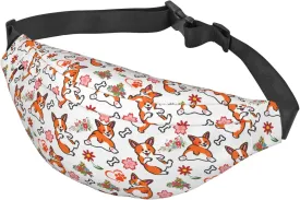 Cute Corgi Dog Pattern Waist Bag Gifts Men Fanny Pack Adjustable Strap And Headphone Jack Hip Bum Bag