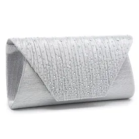 Dasein Rhinestone Clutch With Chain Strap Silver (Women's)