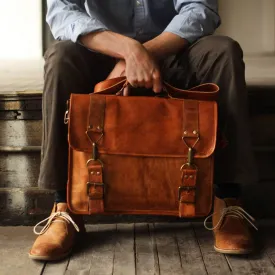 Dazzlo Leather Messenger Bag - Brown - 15"