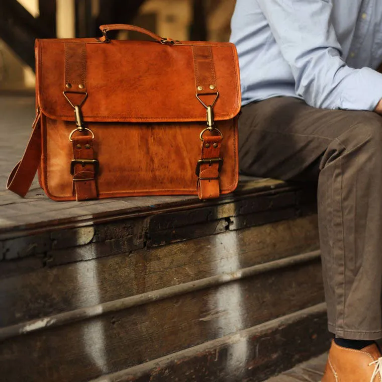 Dazzlo Leather Messenger Bag - Brown - 15"