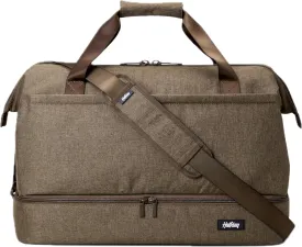 Double Decker Weekender Bag 40L Carry-On Duffel with Shoe Compartment, Water-Resistant, Foldable Travel Bag with Trolley Sleeve & Shoulder Strap  Dune