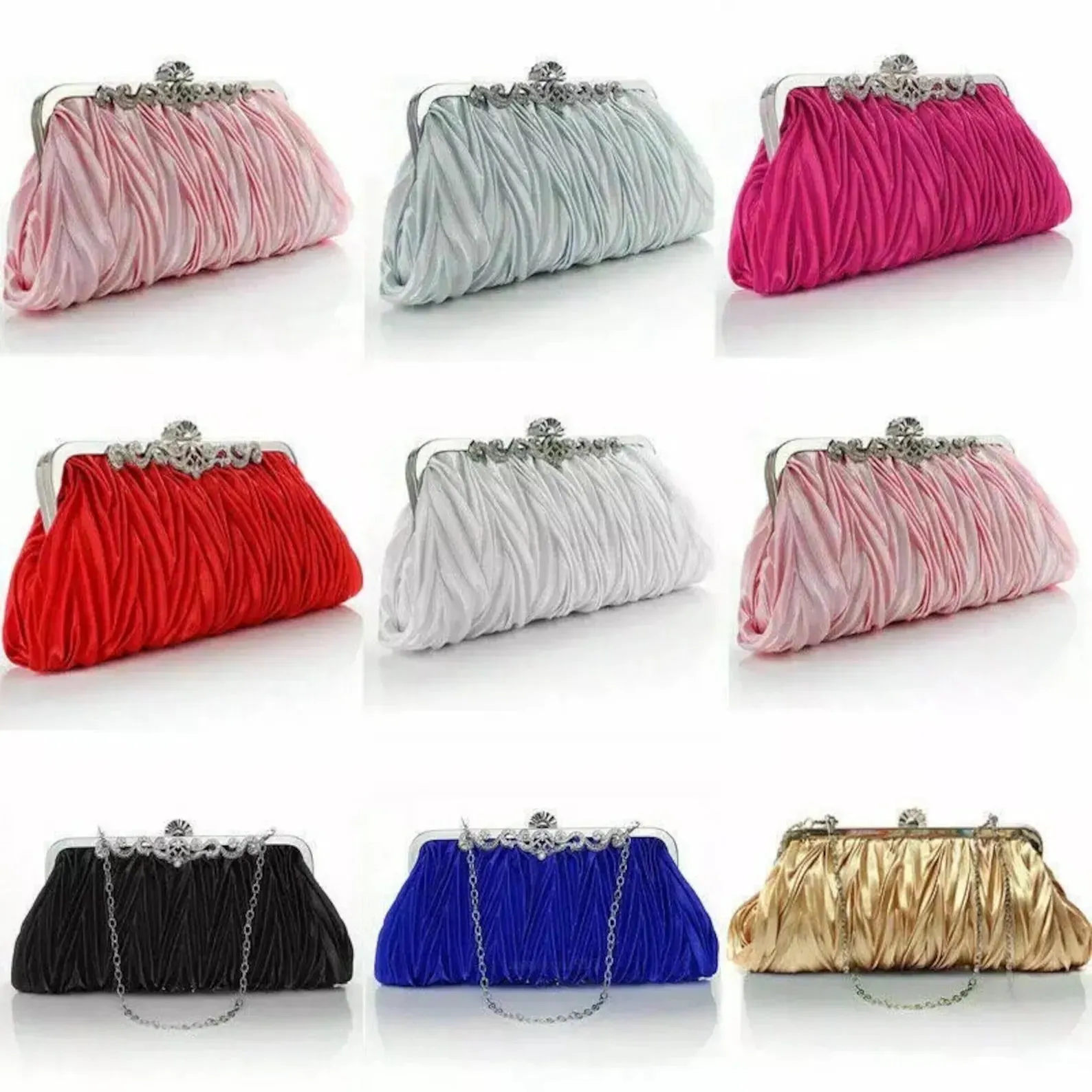 Elegant Bridal Satin Diamanté Clutch Bag | Various Colours
