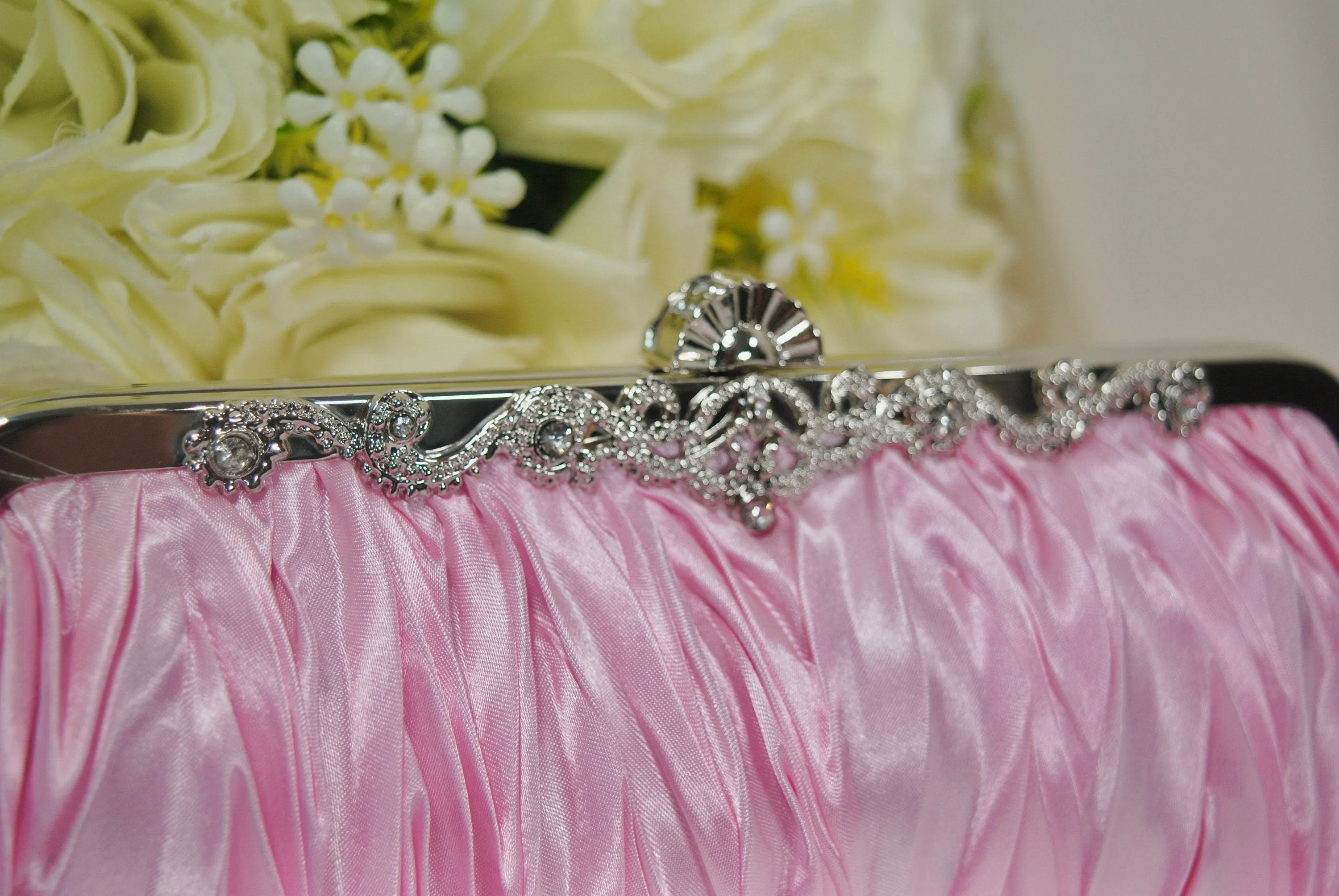 Elegant Bridal Satin Diamanté Clutch Bag | Various Colours