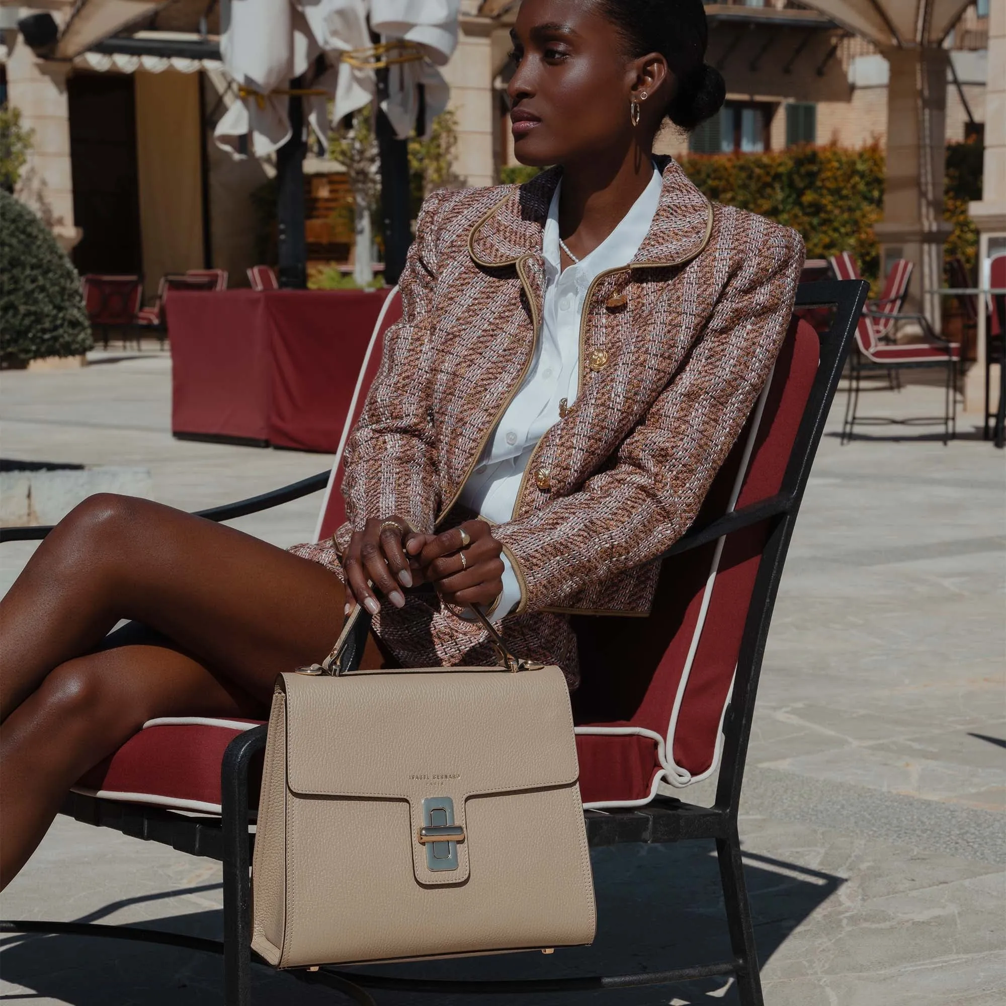 Femme Forte Simone Midi taupe leather handbag calfskin leather