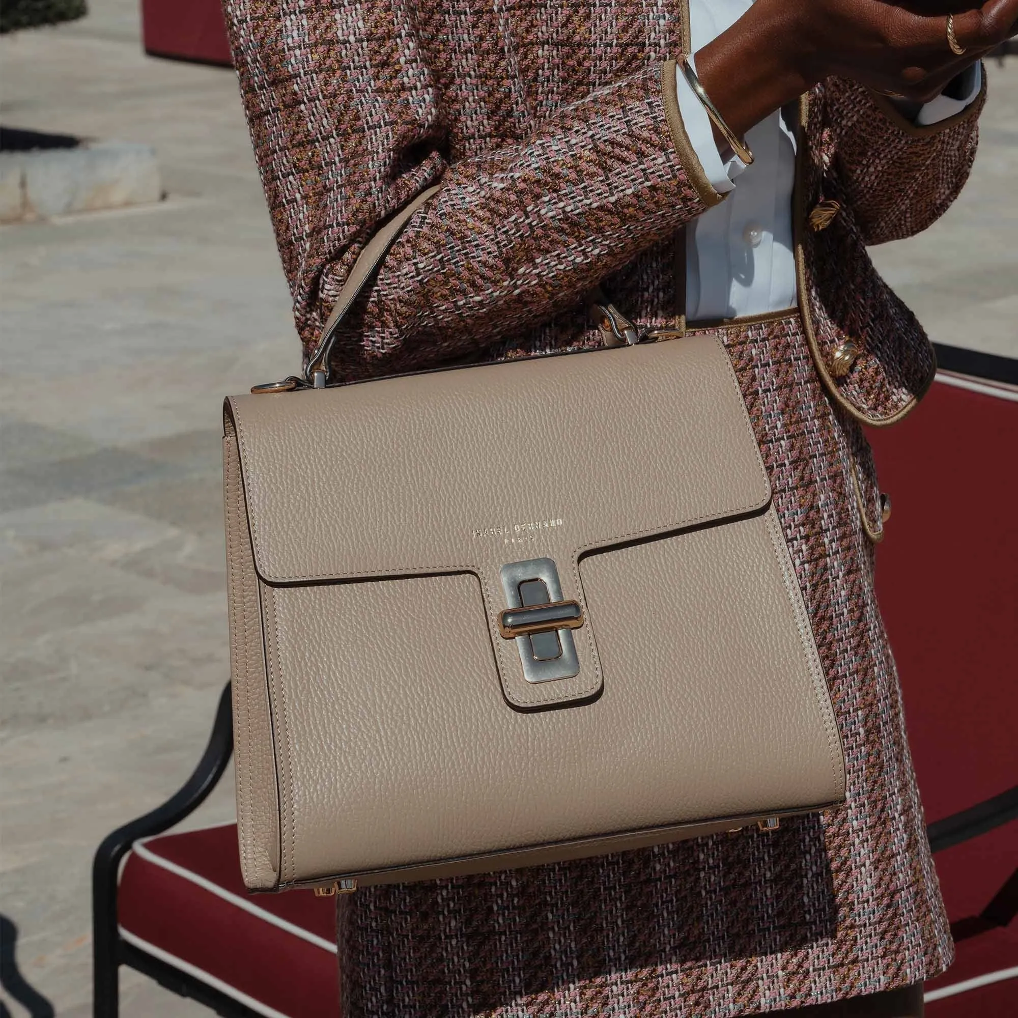 Femme Forte Simone Midi taupe leather handbag calfskin leather