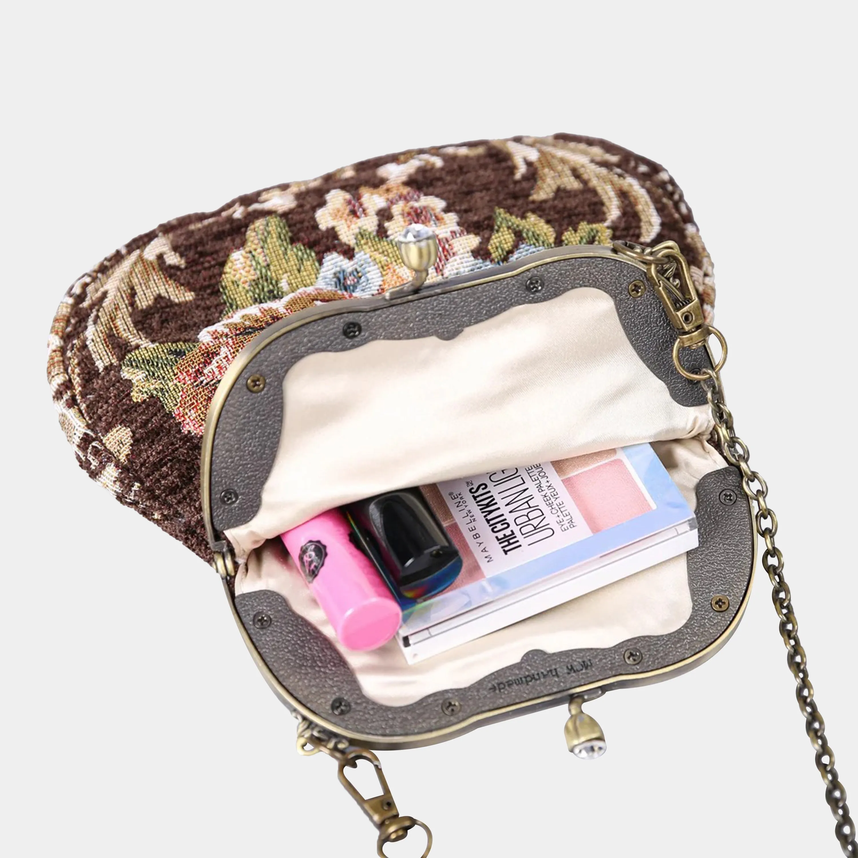 Floral Brown Chatelaine Purse Medium