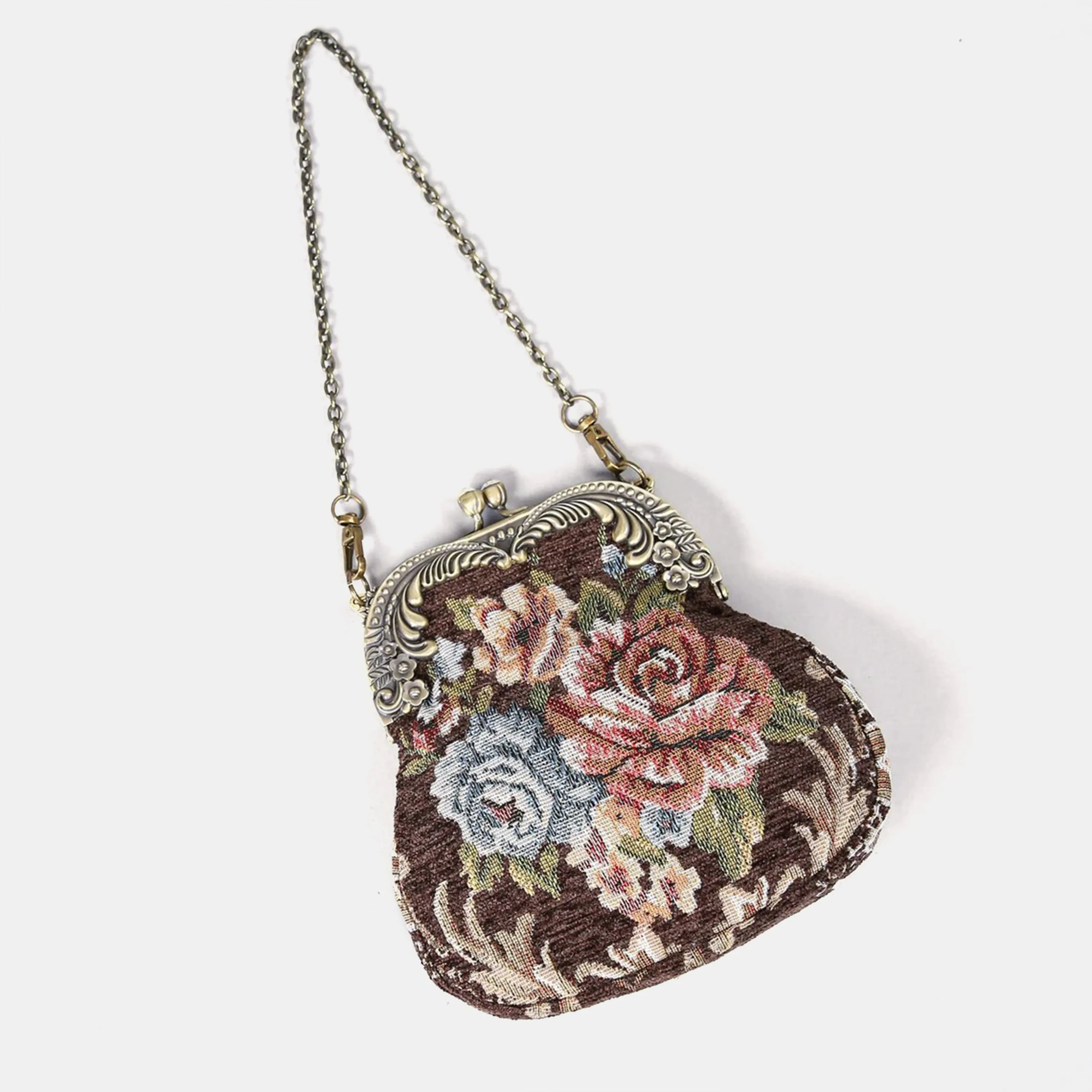 Floral Brown Chatelaine Purse Medium