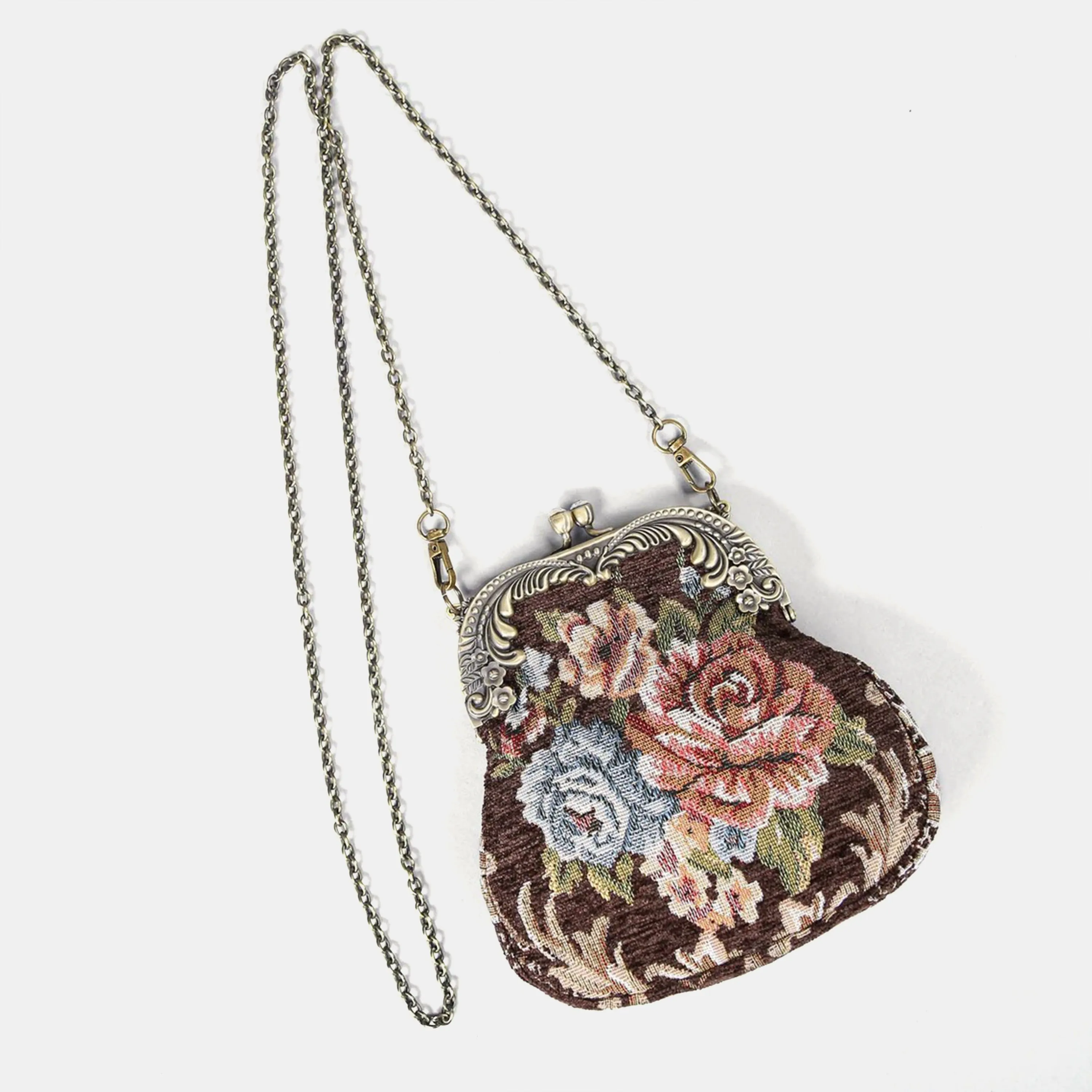 Floral Brown Chatelaine Purse Medium