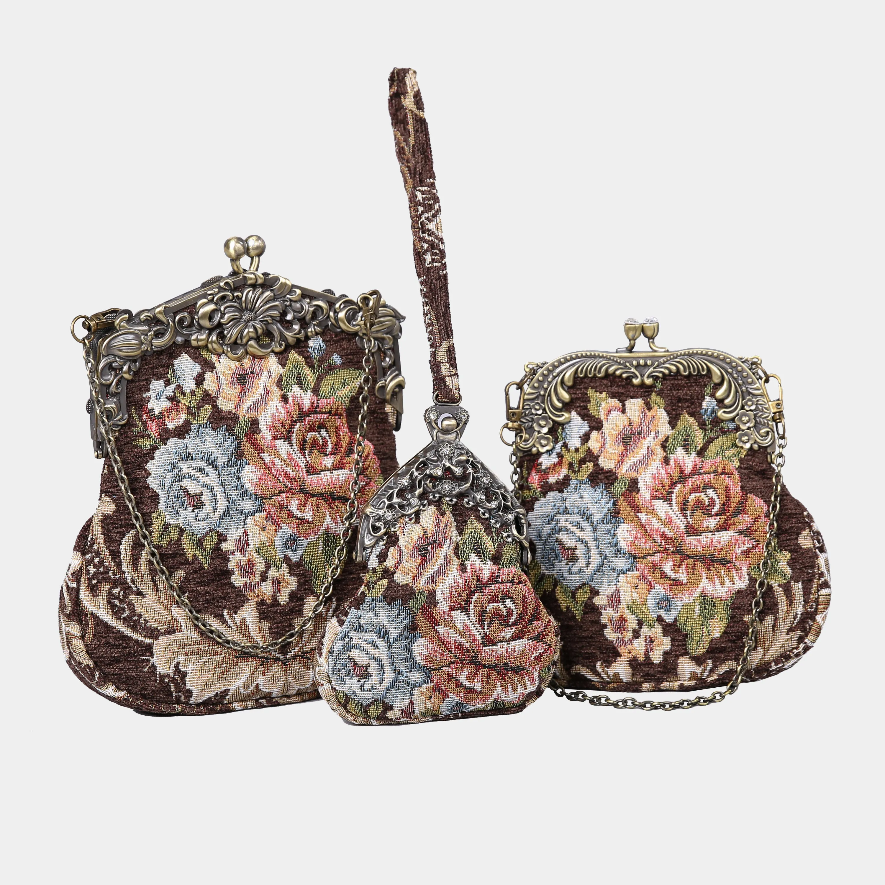 Floral Brown Chatelaine Purse Medium