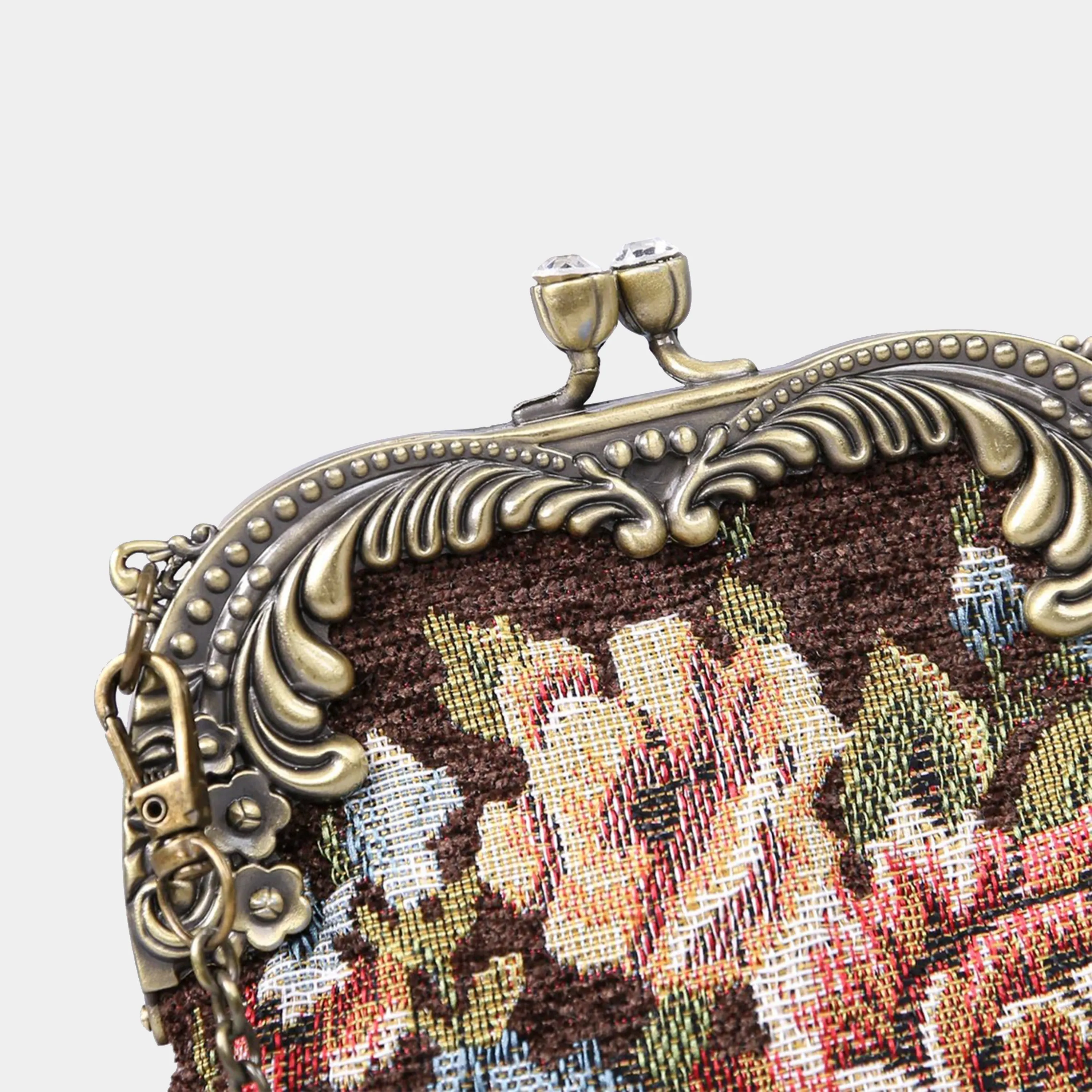 Floral Brown Chatelaine Purse Medium
