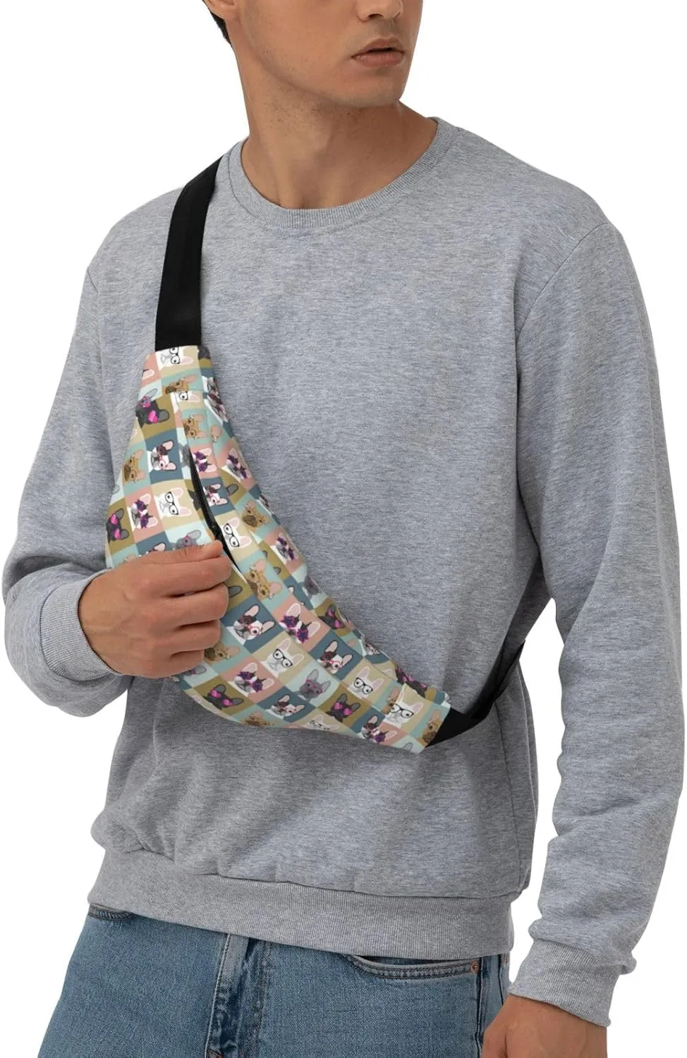 French Bulldogs Pattern Waist Bag Gifts Men Fanny Pack Adjustable Strap And Headphone Jack Hip Bum Bag