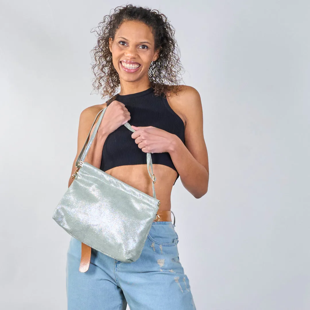 Glitter finish leather clutch wholesale
