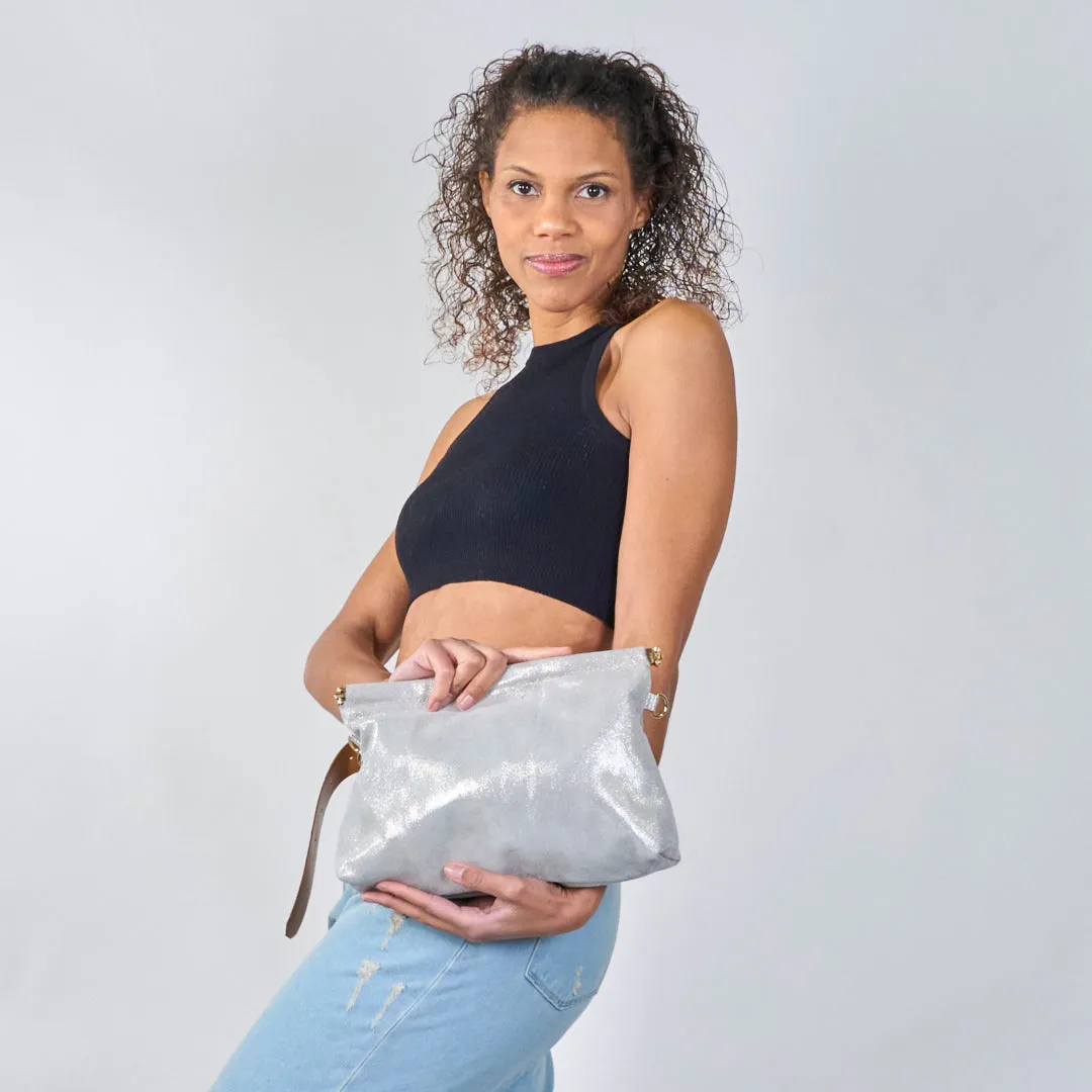 Glitter finish leather clutch wholesale