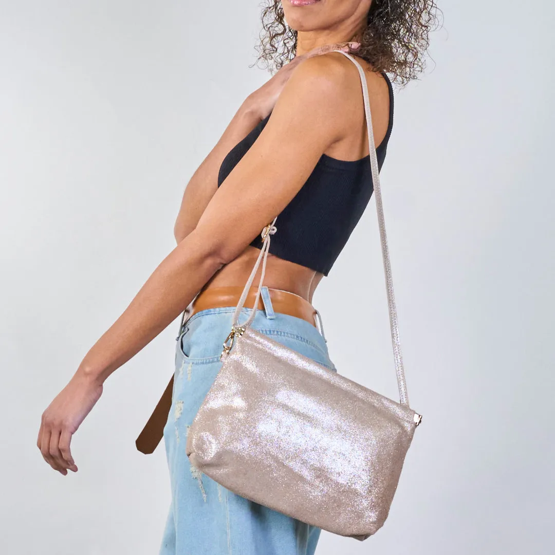 Glitter finish leather clutch wholesale