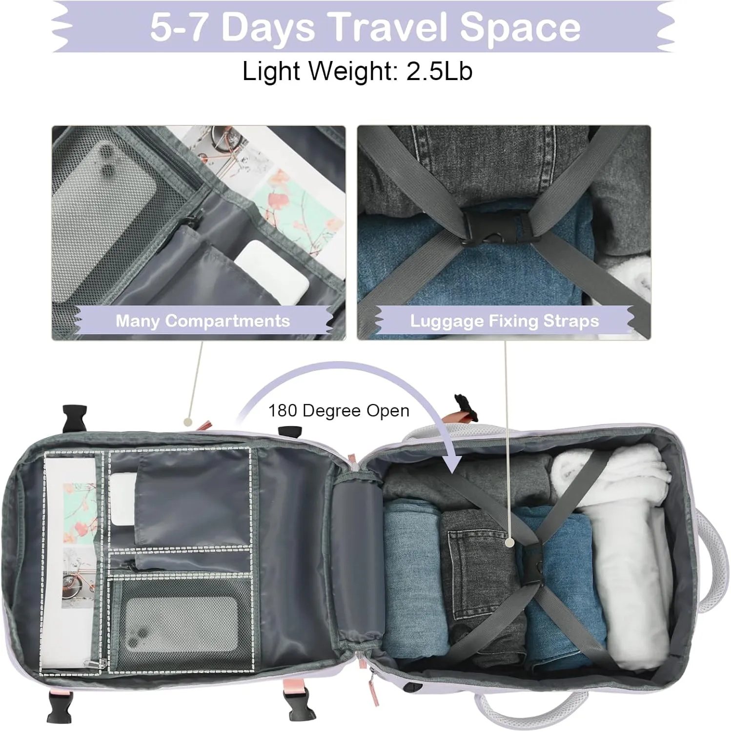 Hanples Extra Large Travel Backpack for Women as Person Item Flight Approved, Waterproof 40L Carry On Backpack, 17 Inch Laptop Backpack For Hiking Casual Bag (Gray Purple)