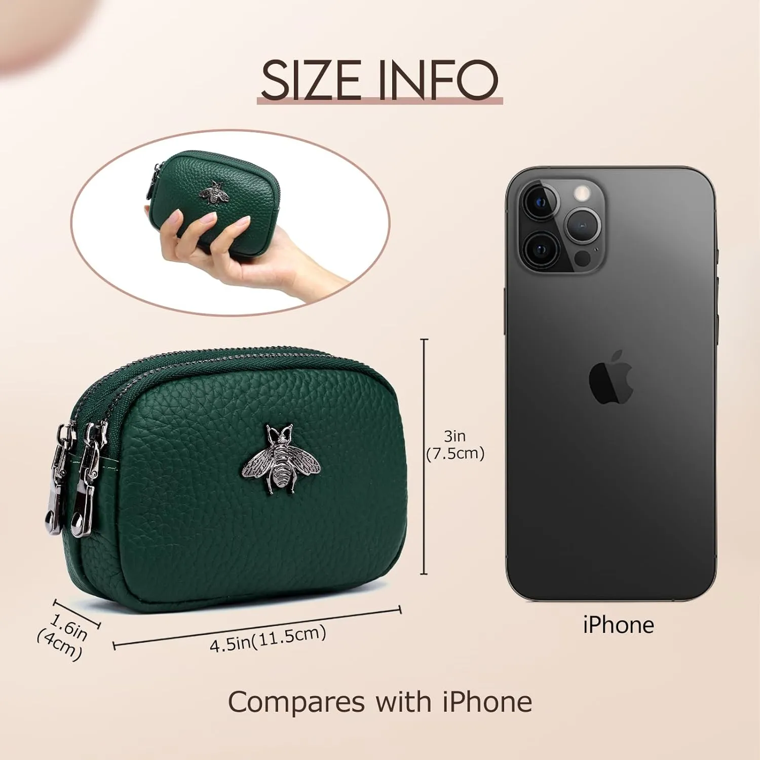 imeetu Women Leather Coin Purse, Small 2 Zippered Change Pouch Wallet