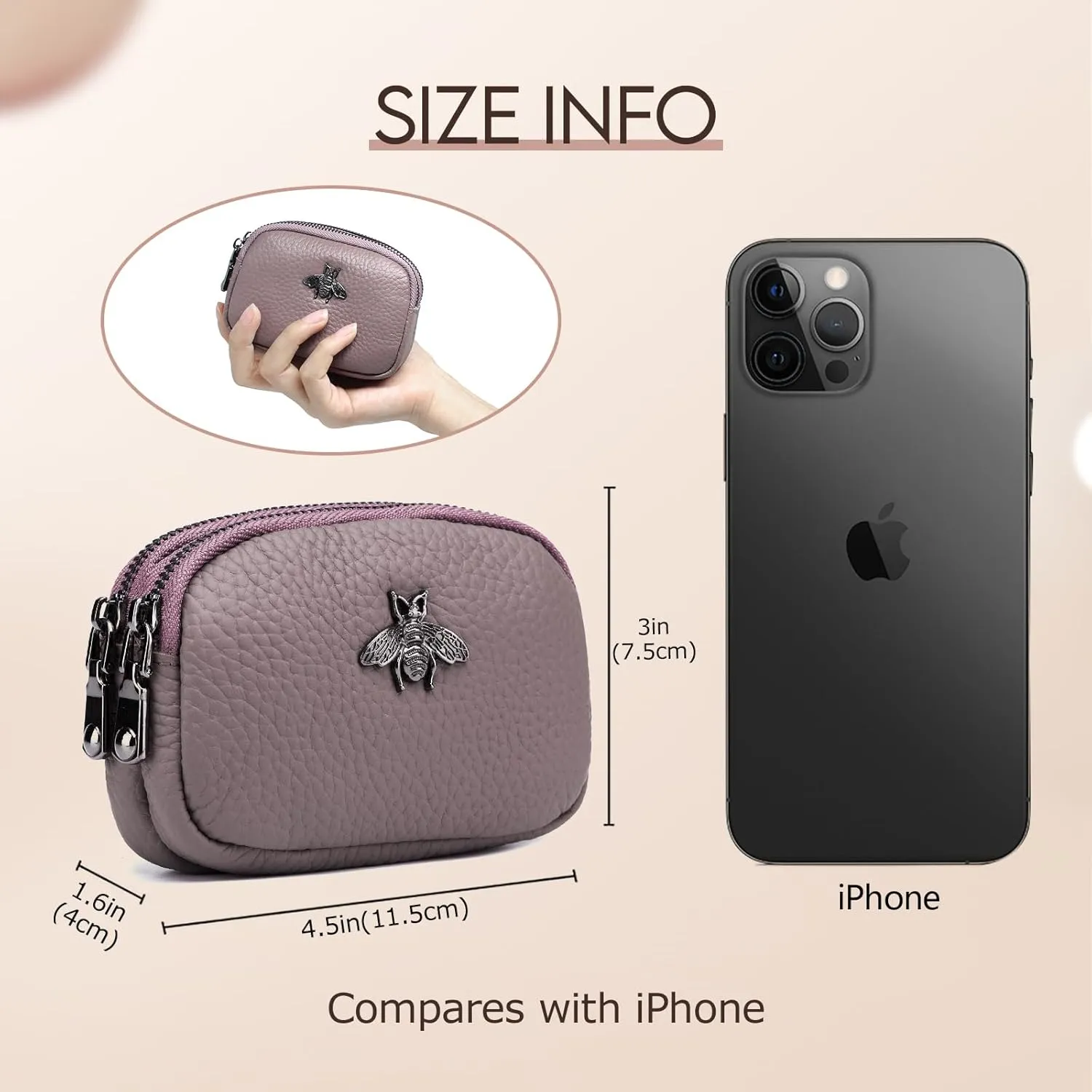 imeetu Women Leather Coin Purse, Small 2 Zippered Change Pouch Wallet