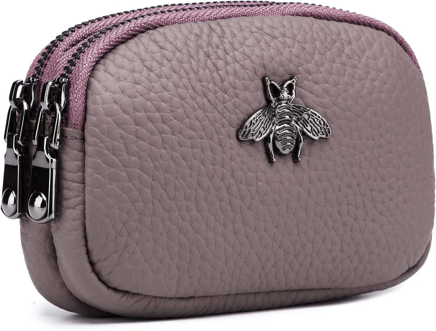 imeetu Women Leather Coin Purse, Small 2 Zippered Change Pouch Wallet