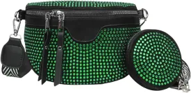 LABANCA Women Rivet Studded Zipper Pocket Shoulder Purse Faux Leather Waist Packs Rave Chest Bag Festival Fanny Bag Purse (07102 Green)